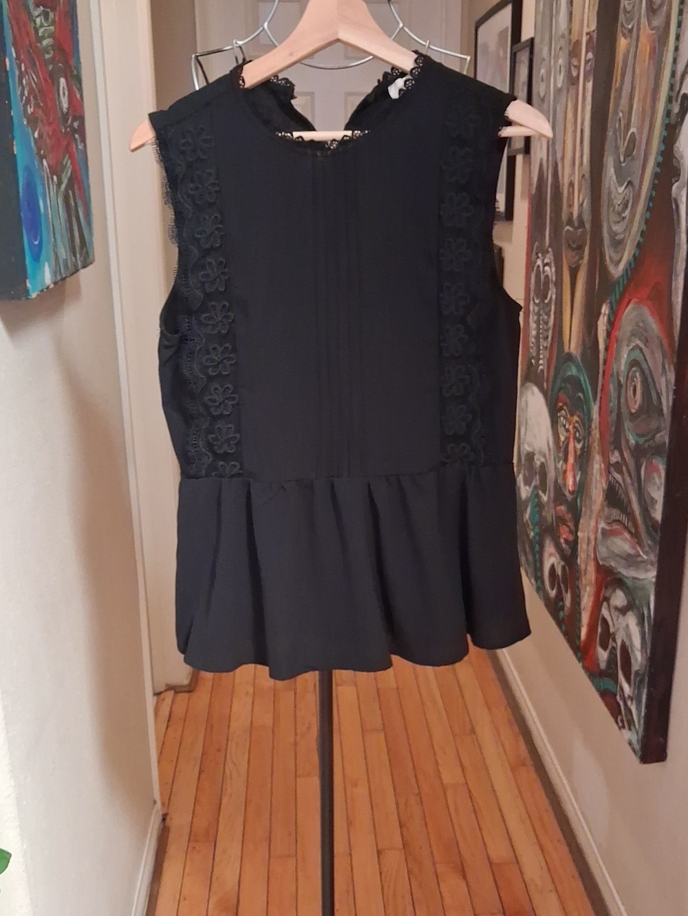 Sleeveless Black Lace-Trim Peplum Top - Classic Women's Tank - Picture 1 of 3